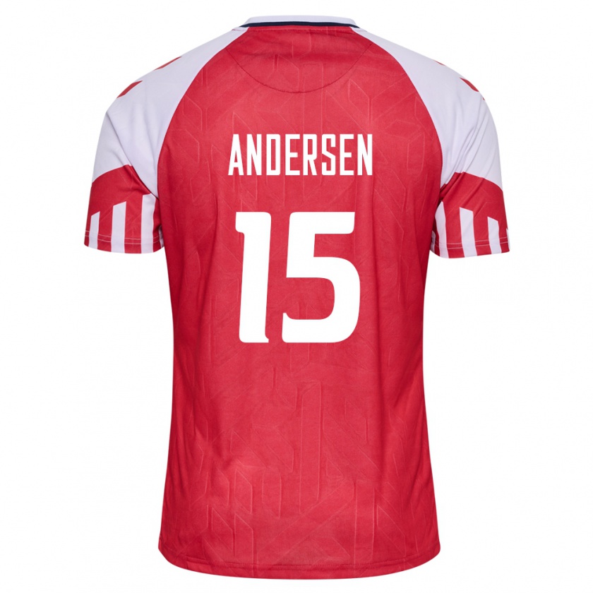 Kandiny Enfant Maillot Danemark Jacob Andersen #15 Rouge Tenues Domicile 24-26 T-Shirt