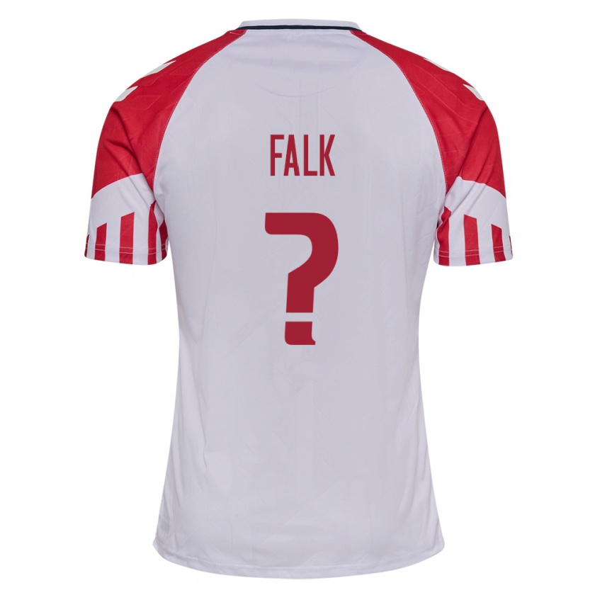 Kandiny Enfant Maillot Danemark Lukas Falk #0 Blanc Tenues Extérieur 24-26 T-Shirt