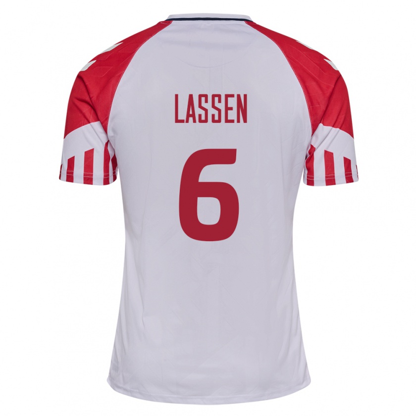 Kandiny Enfant Maillot Danemark Noah Lassen #6 Blanc Tenues Extérieur 24-26 T-Shirt