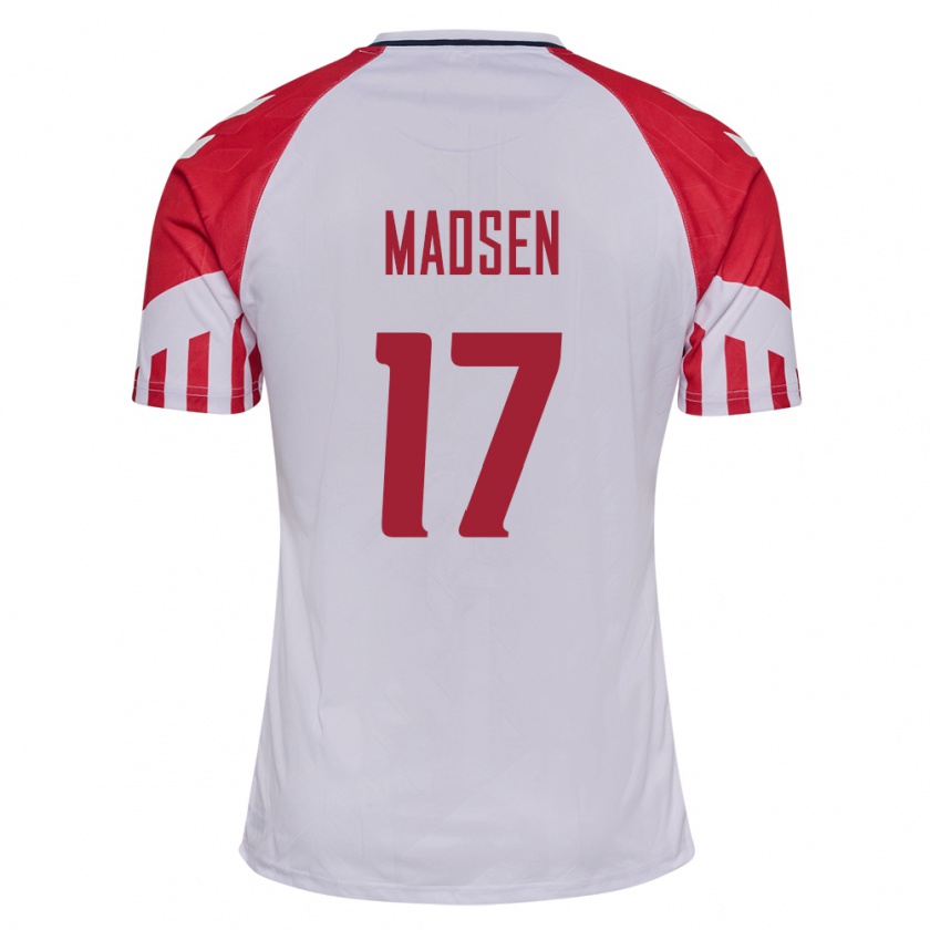 Kandiny Enfant Maillot Danemark Nicolas Madsen #17 Blanc Tenues Extérieur 24-26 T-Shirt