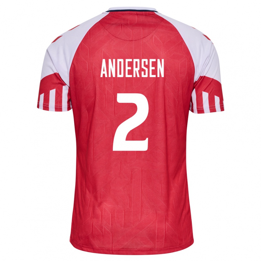 Kandiny Homme Maillot Danemark Joachim Andersen #2 Rouge Tenues Domicile 24-26 T-Shirt