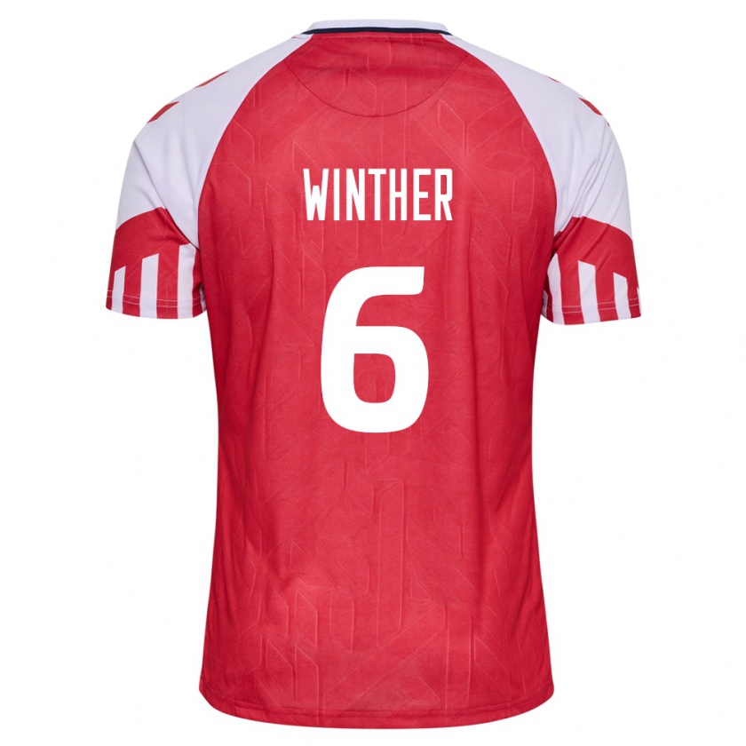 Kandiny Homme Maillot Danemark Casper Winther #6 Rouge Tenues Domicile 24-26 T-Shirt