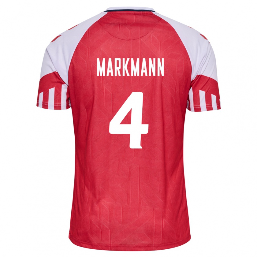 Kandiny Homme Maillot Danemark Noah Markmann #4 Rouge Tenues Domicile 24-26 T-Shirt