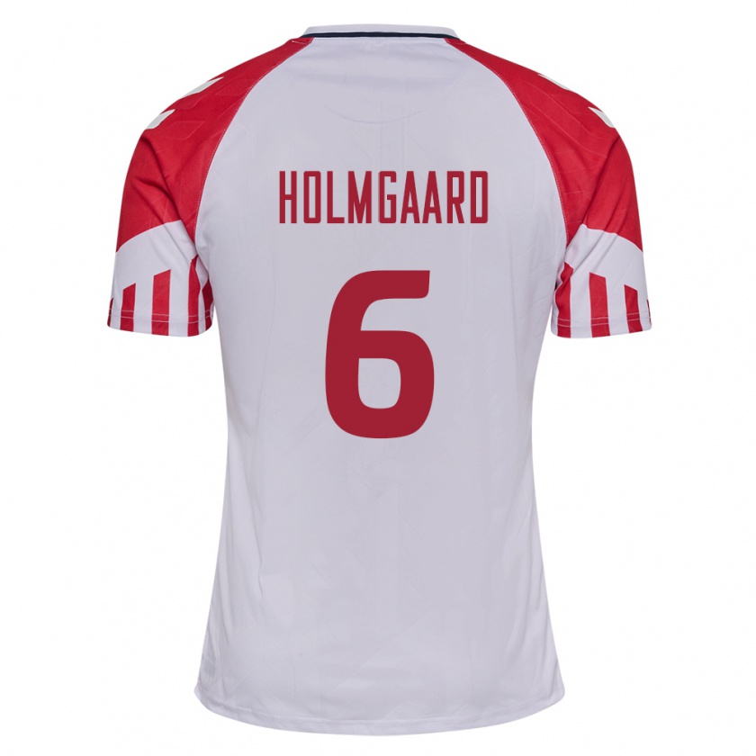 Kandiny Homme Maillot Danemark Karen Holmgaard #6 Blanc Tenues Extérieur 24-26 T-Shirt