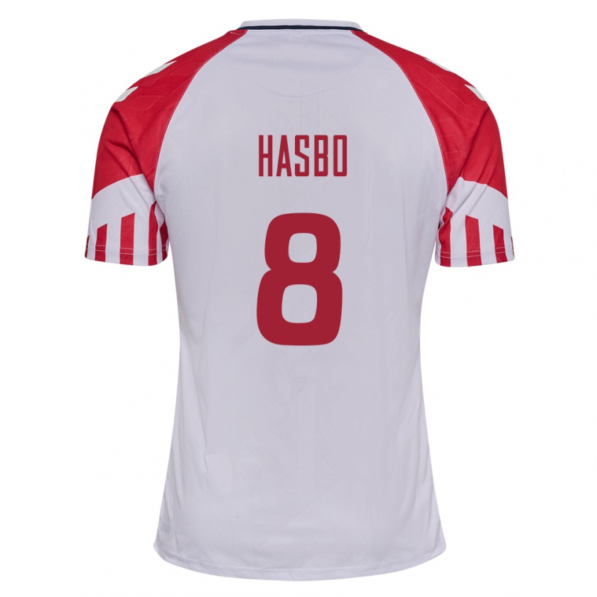 Kandiny Homme Maillot Danemark Josefine Hasbo #8 Blanc Tenues Extérieur 24-26 T-Shirt