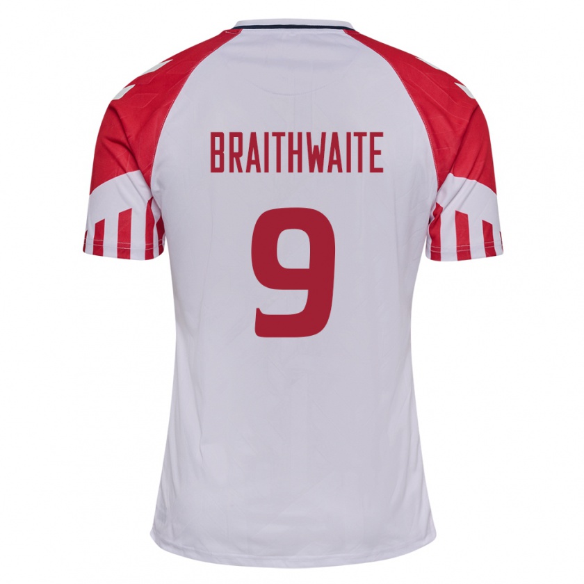 Kandiny Homme Maillot Danemark Martin Braithwaite #9 Blanc Tenues Extérieur 24-26 T-Shirt