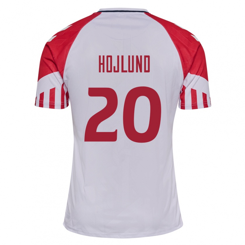 Kandiny Homme Maillot Danemark Rasmus Hojlund #20 Blanc Tenues Extérieur 24-26 T-Shirt