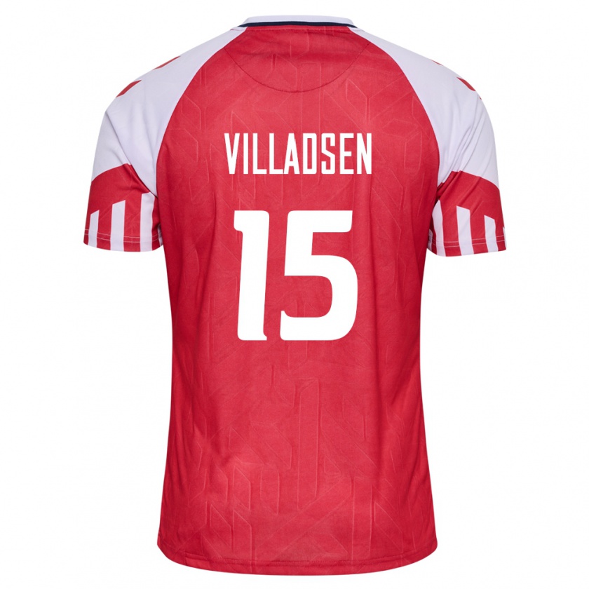 Kandiny Femme Maillot Danemark Oliver Villadsen #15 Rouge Tenues Domicile 24-26 T-Shirt