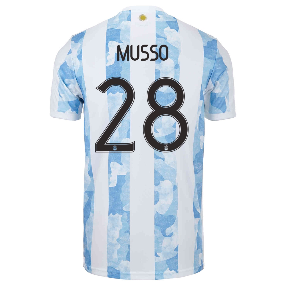 Femme Équipe D'argentine De Football Maillot Juan Musso #28 Tenues Domicile Bleu Blanc 2021