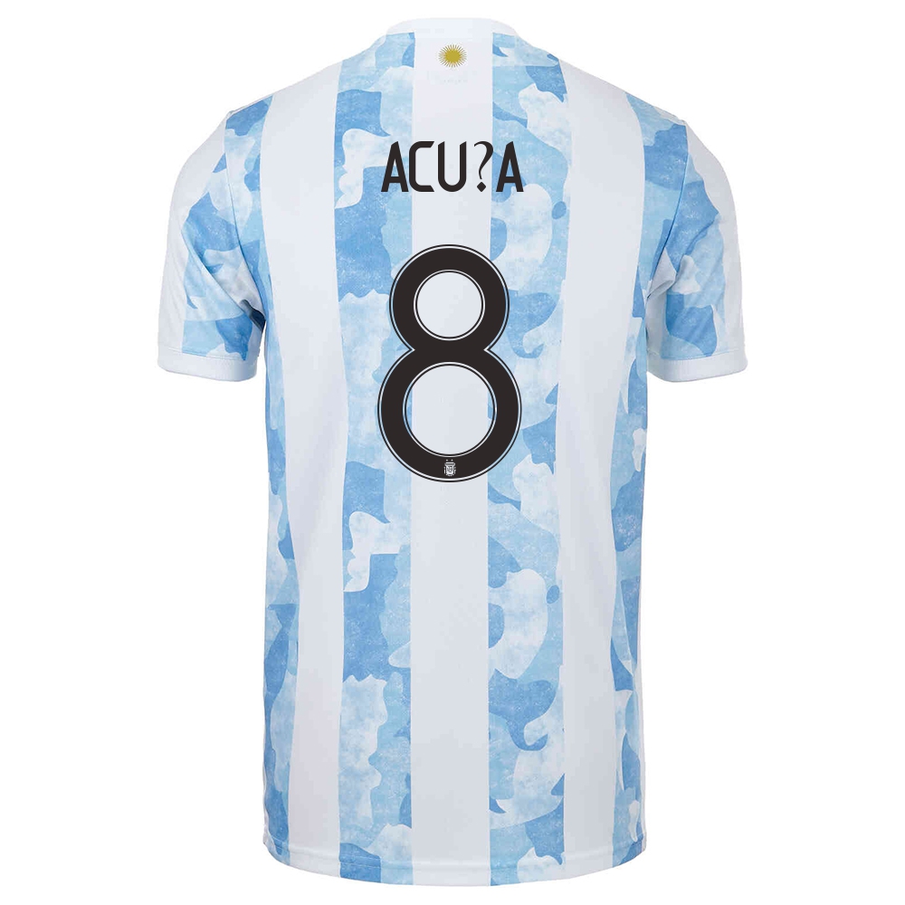 Femme Équipe d'Argentine de football Maillot Marcos Acuña #8 Tenues Domicile Bleu Blanc 2021