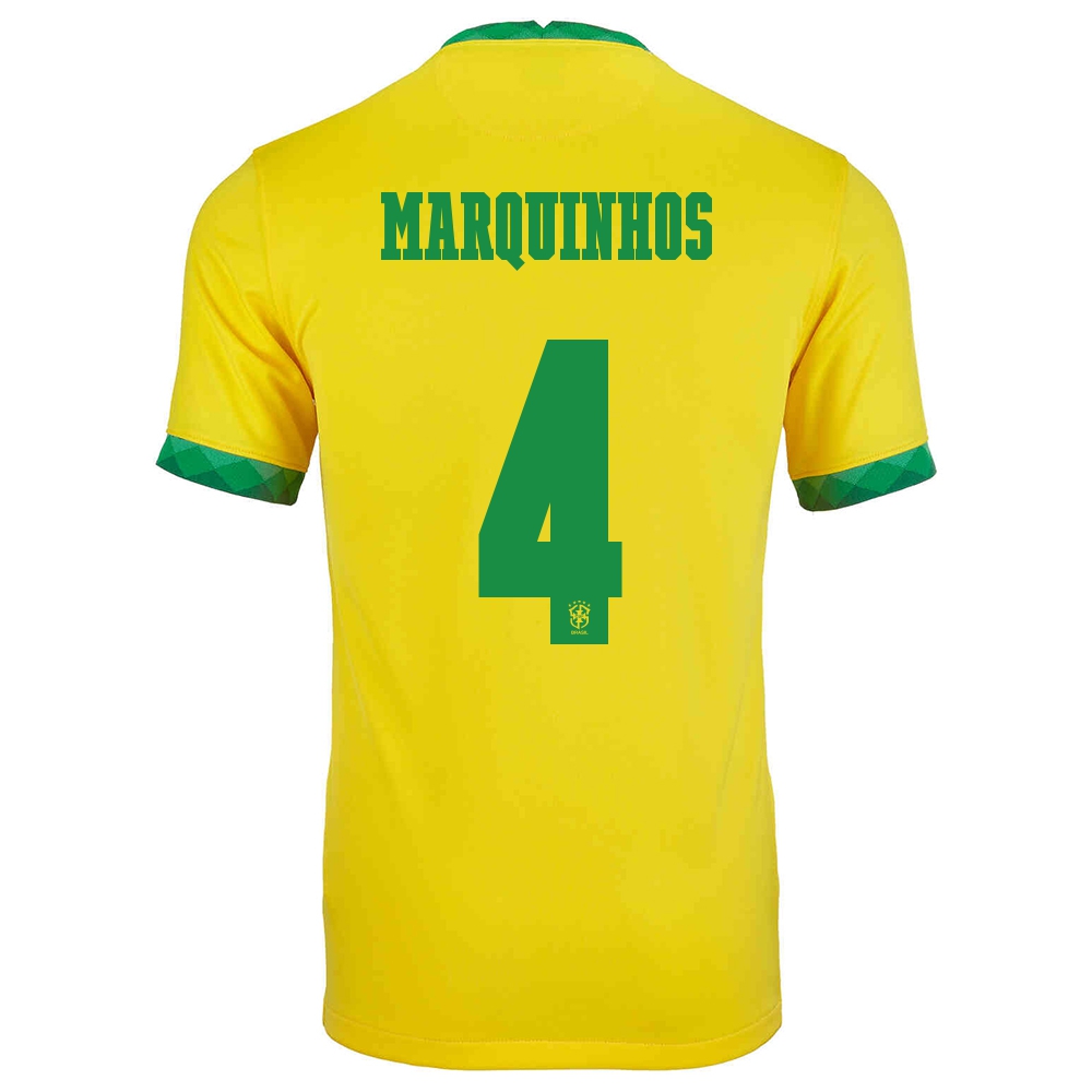 Enfant Équipe Du Brésil De Football Maillot Marquinhos #4 Tenues Domicile Jaune 2021