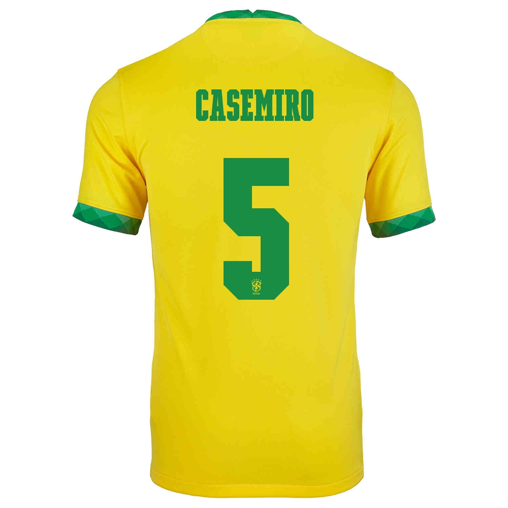Homme Équipe Du Brésil De Football Maillot Casemiro #5 Tenues Domicile Jaune 2021