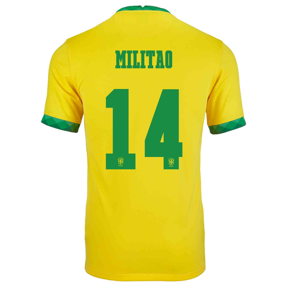 Homme Équipe Du Brésil De Football Maillot Eder Militao #14 Tenues Domicile Jaune 2021