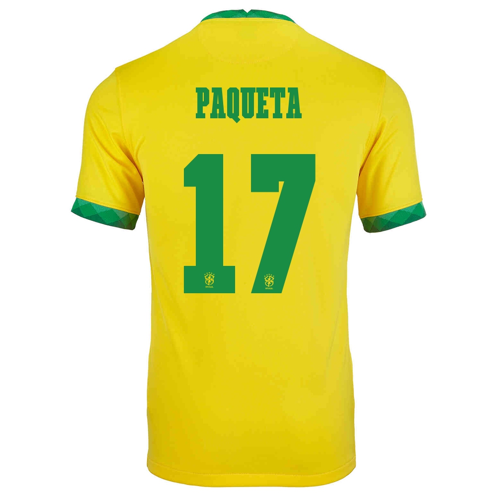 Homme Équipe Du Brésil De Football Maillot Lucas Paqueta #17 Tenues Domicile Jaune 2021