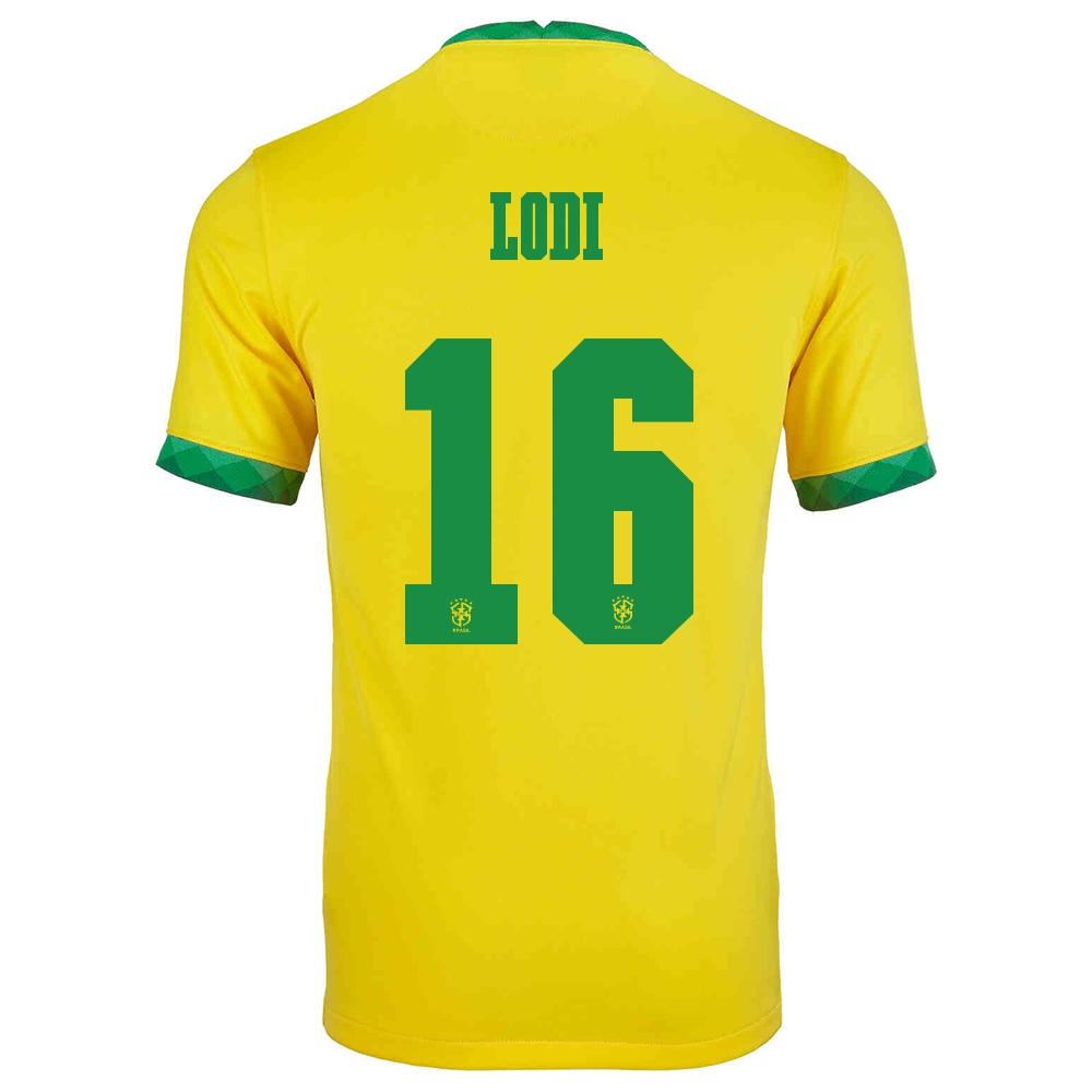 Homme Équipe Du Brésil De Football Maillot Renan Lodi #16 Tenues Domicile Jaune 2021