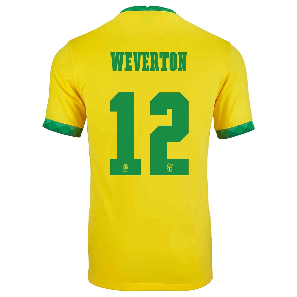 Femme Équipe Du Brésil De Football Maillot Weverton #12 Tenues Domicile Jaune 2021