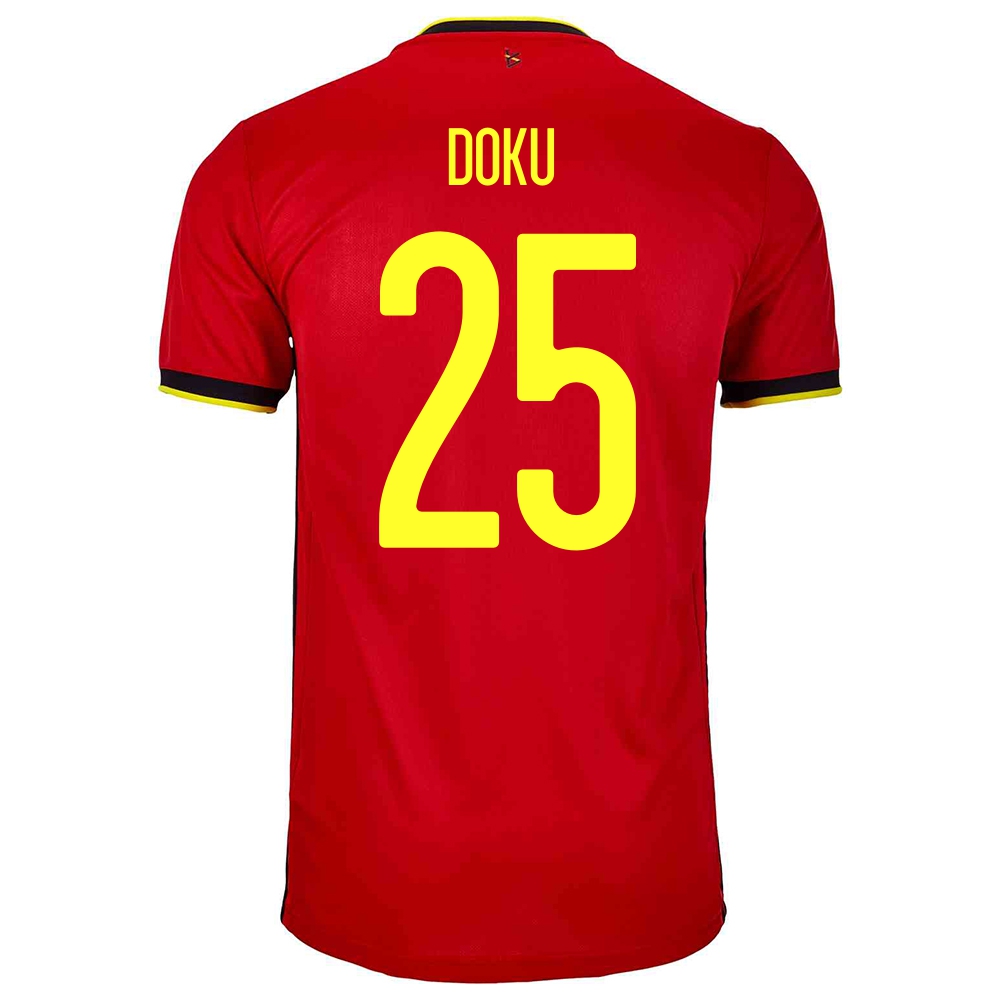 Enfant Équipe De Belgique De Football Maillot Jeremy Doku #25 Tenues Domicile Rouge 2021