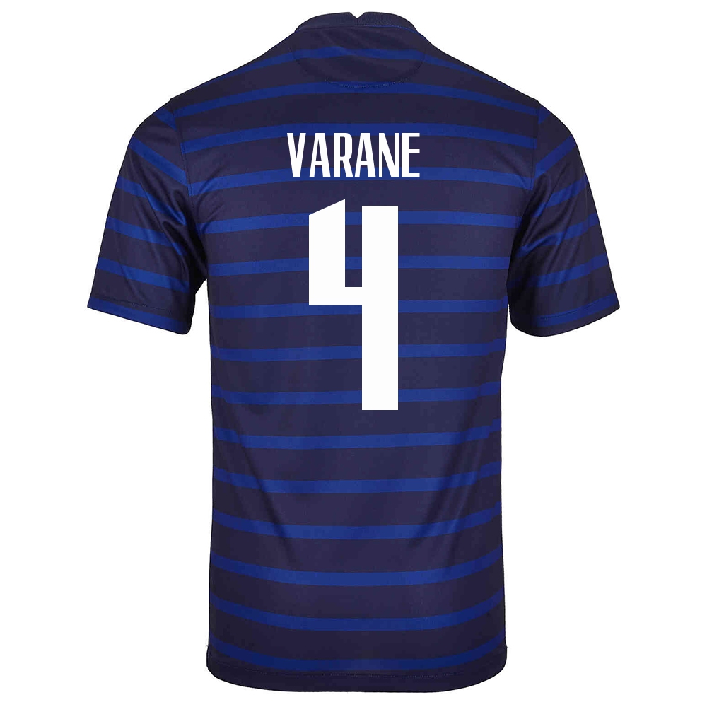 Femme Équipe De France De Football Maillot Raphaël Varane #4 Tenues Domicile Bleu Foncé 2021