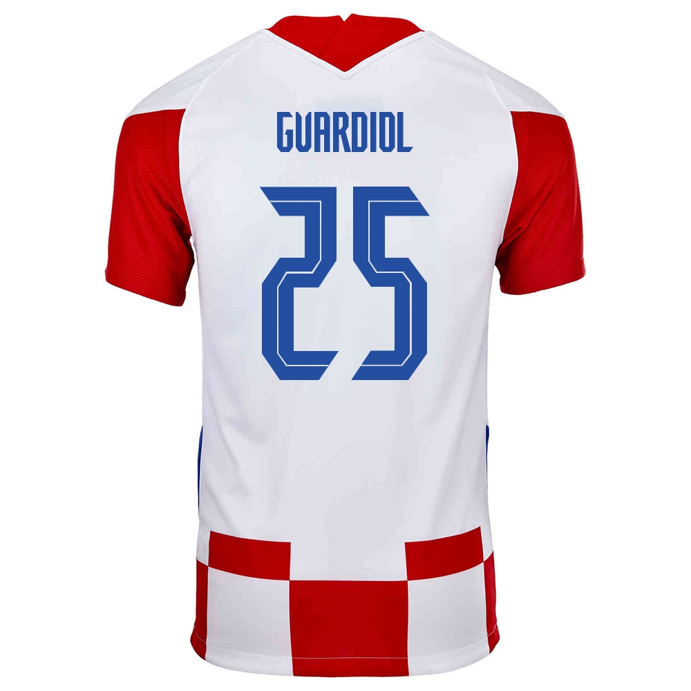 Enfant Équipe De Croatie De Football Maillot Josko Gvardiol #25 Tenues Domicile Rouge Blanc 2021