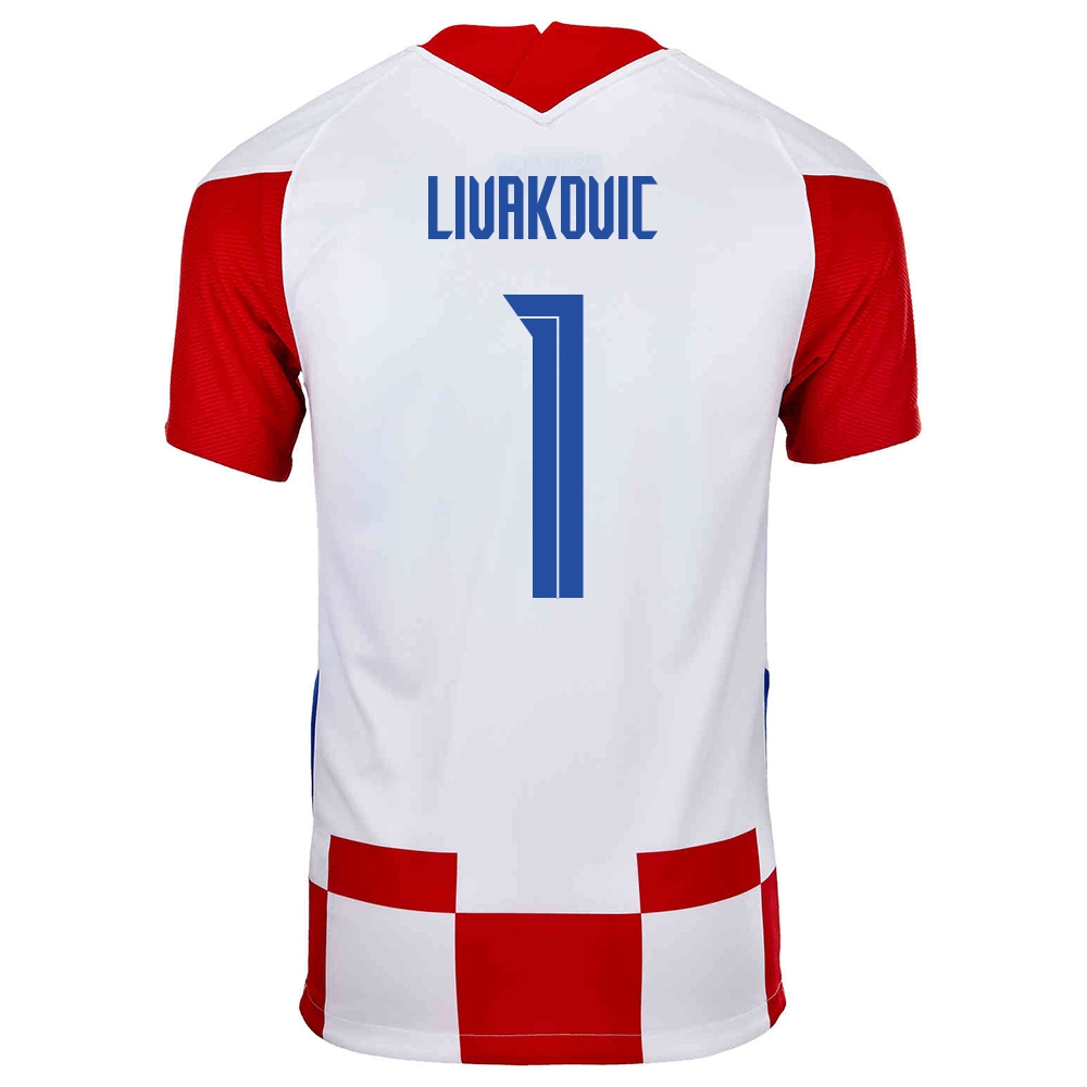 Enfant Équipe De Croatie De Football Maillot Dominik Livakovic #1 Tenues Domicile Rouge Blanc 2021