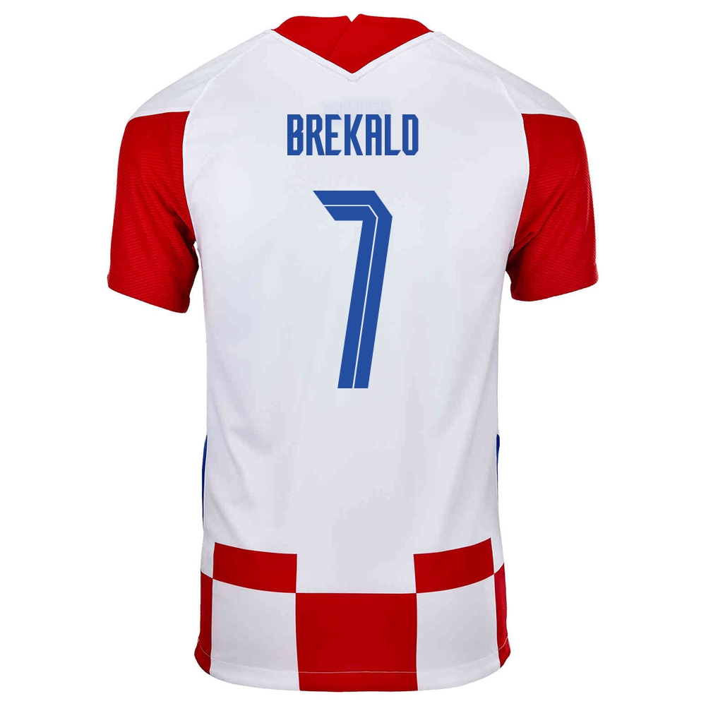 Homme Équipe De Croatie De Football Maillot Josip Brekalo #7 Tenues Domicile Rouge Blanc 2021