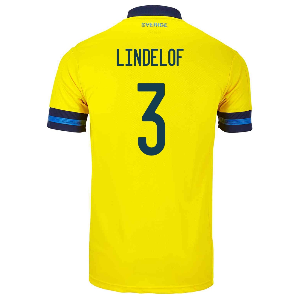 Homme Équipe De Suède De Football Maillot Victor Lindelof #3 Tenues Domicile Jaune 2021