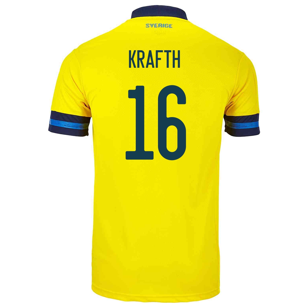 Homme Équipe De Suède De Football Maillot Emil Krafth #16 Tenues Domicile Jaune 2021