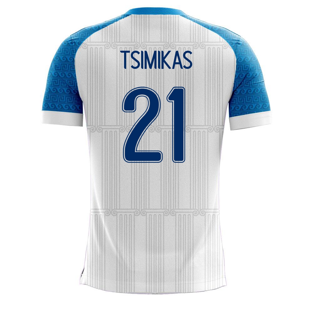 Femme Équipe de Grèce de football Maillot Konstantinos Tsimikas #21 Tenues Domicile Blanc 2021