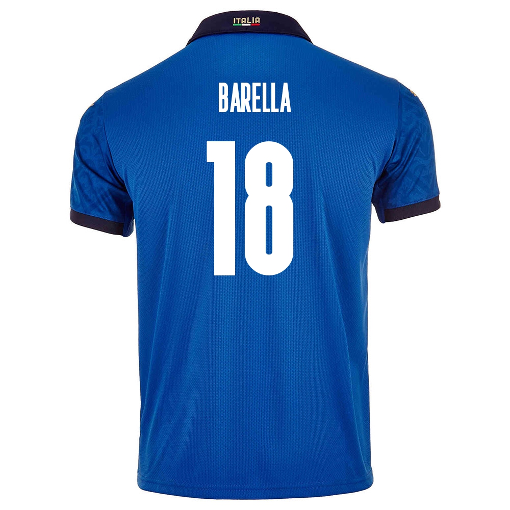 Homme Équipe D'italie De Football Maillot Nicolo Barella #18 Tenues Domicile Bleu 2021