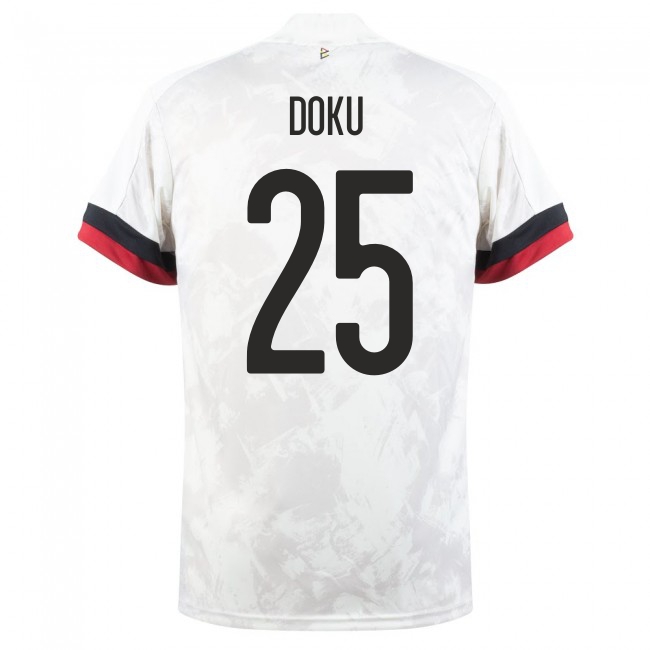 Femme Équipe de Belgique de football Maillot Jeremy Doku #25 Tenues Extérieur Blanc Noir 2021