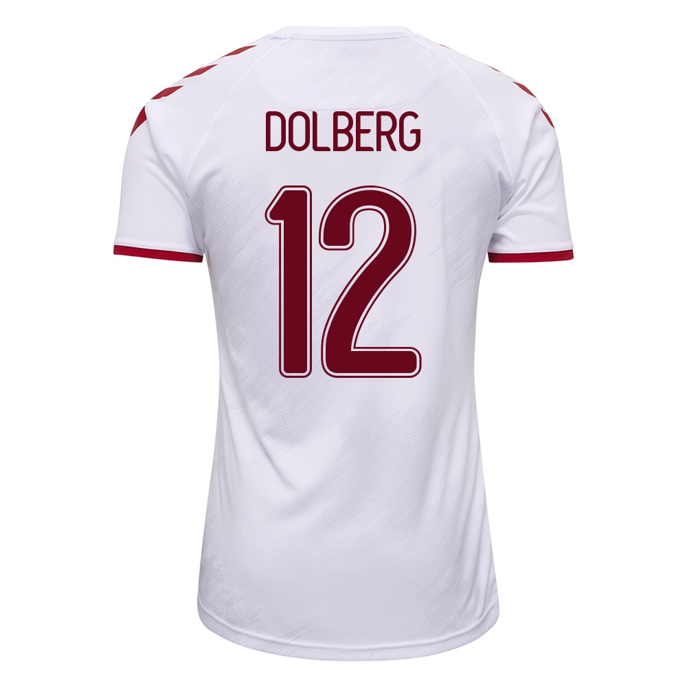 Femme Équipe du Danemark de football Maillot Kasper Dolberg #12 Tenues Extérieur Blanc 2021
