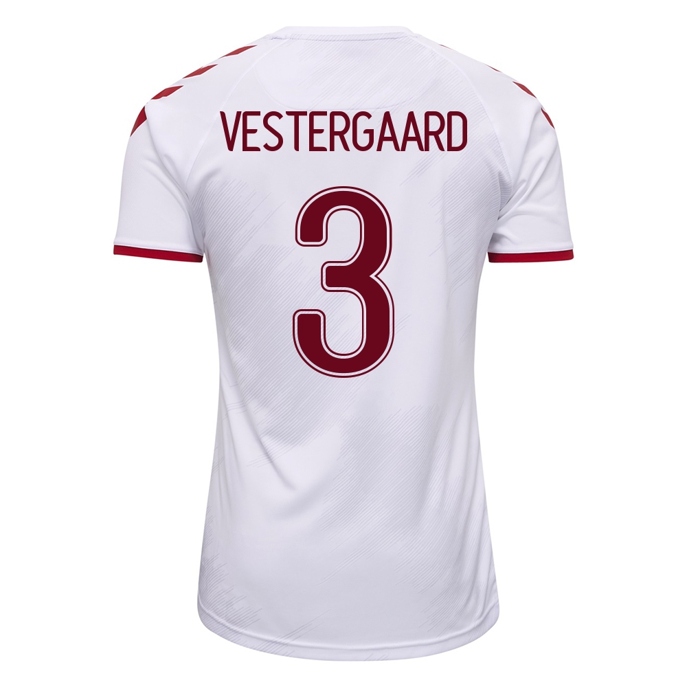 Femme Équipe du Danemark de football Maillot Jannik Vestergaard #3 Tenues Extérieur Blanc 2021