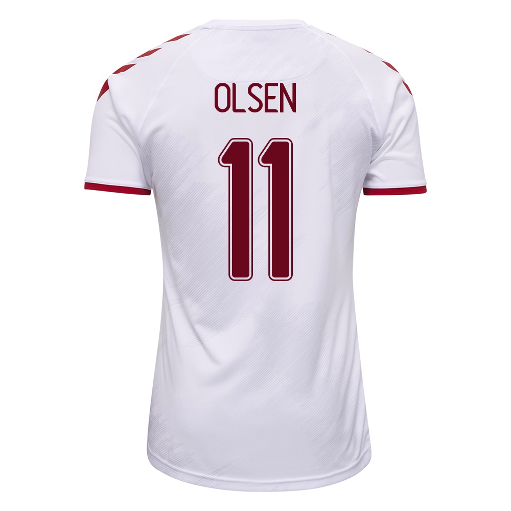 Femme Équipe du Danemark de football Maillot Andreas Skov Olsen #11 Tenues Extérieur Blanc 2021