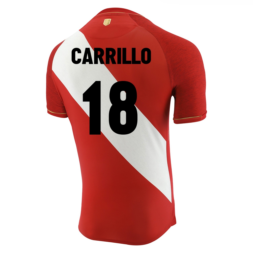Femme Équipe du Pérou de football Maillot Andre Carrillo #18 Tenues Extérieur Rouge Blanc 2021