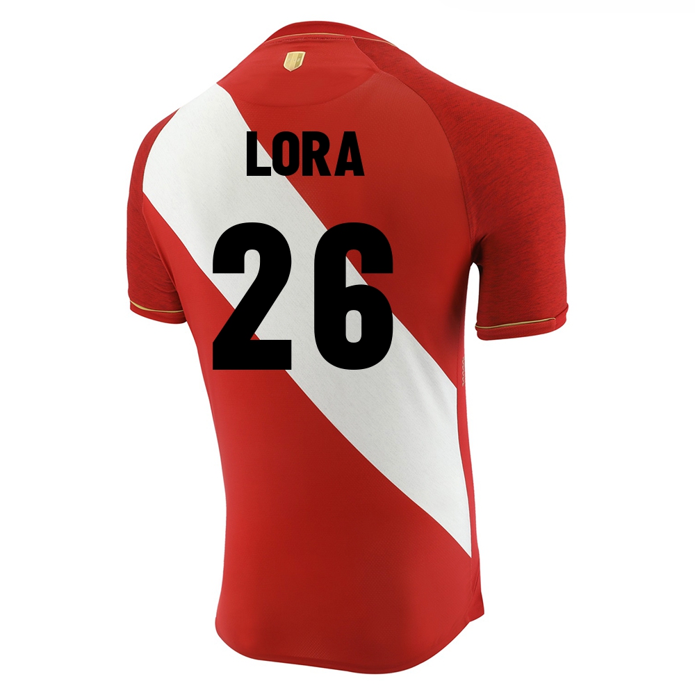 Femme Équipe du Pérou de football Maillot Jhilmar Lora #26 Tenues Extérieur Rouge Blanc 2021