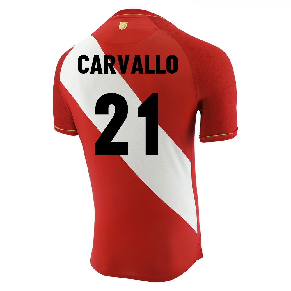 Femme Équipe du Pérou de football Maillot Jose Carvallo #21 Tenues Extérieur Rouge Blanc 2021