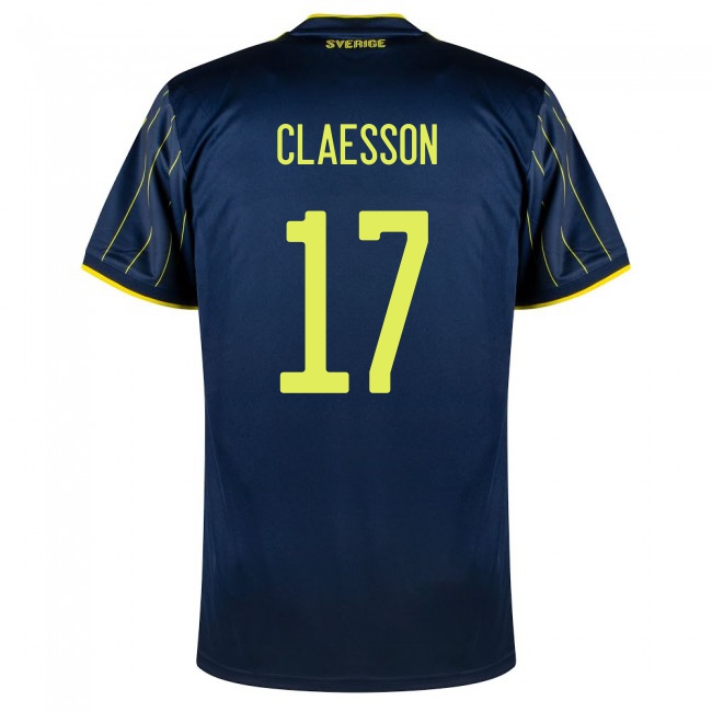 Femme Équipe De Suède De Football Maillot Viktor Claesson #17 Tenues Extérieur Bleu Foncé 2021