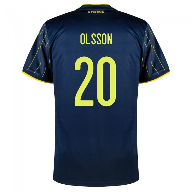 Femme Équipe de Suède de football Maillot Kristoffer Olsson #20 Tenues Extérieur Bleu Foncé 2021