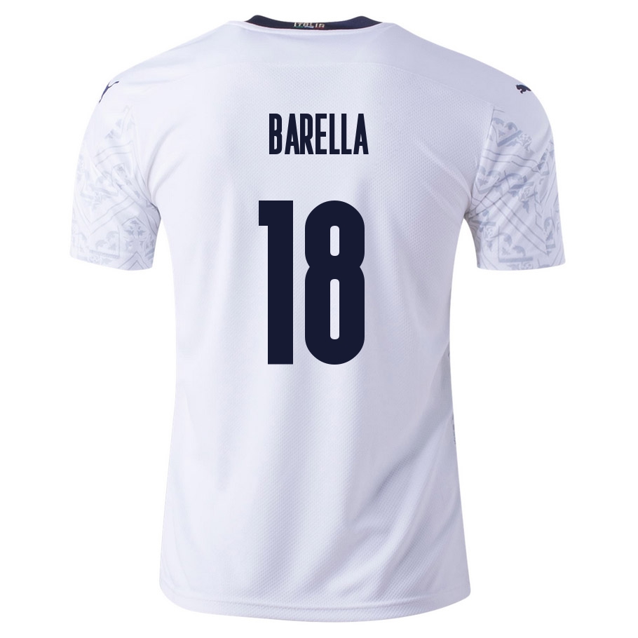Femme Équipe D'italie De Football Maillot Nicolo Barella #18 Tenues Extérieur Blanc 2021