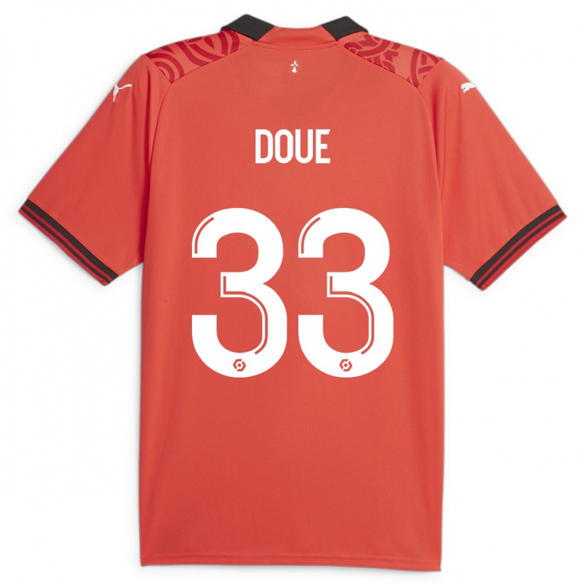 Kandiny Enfant Maillot Désiré Doué #33 Rouge Tenues Domicile 2023/24 T-Shirt