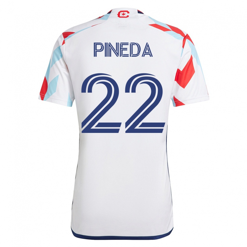 Kandiny Enfant Maillot Mauricio Pineda #22 Blanc Bleu Tenues Extérieur 2023/24 T-Shirt