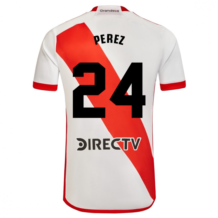 Kandiny Homme Maillot Enzo Pérez #24 Blanc Rouge Tenues Domicile 2023/24 T-Shirt