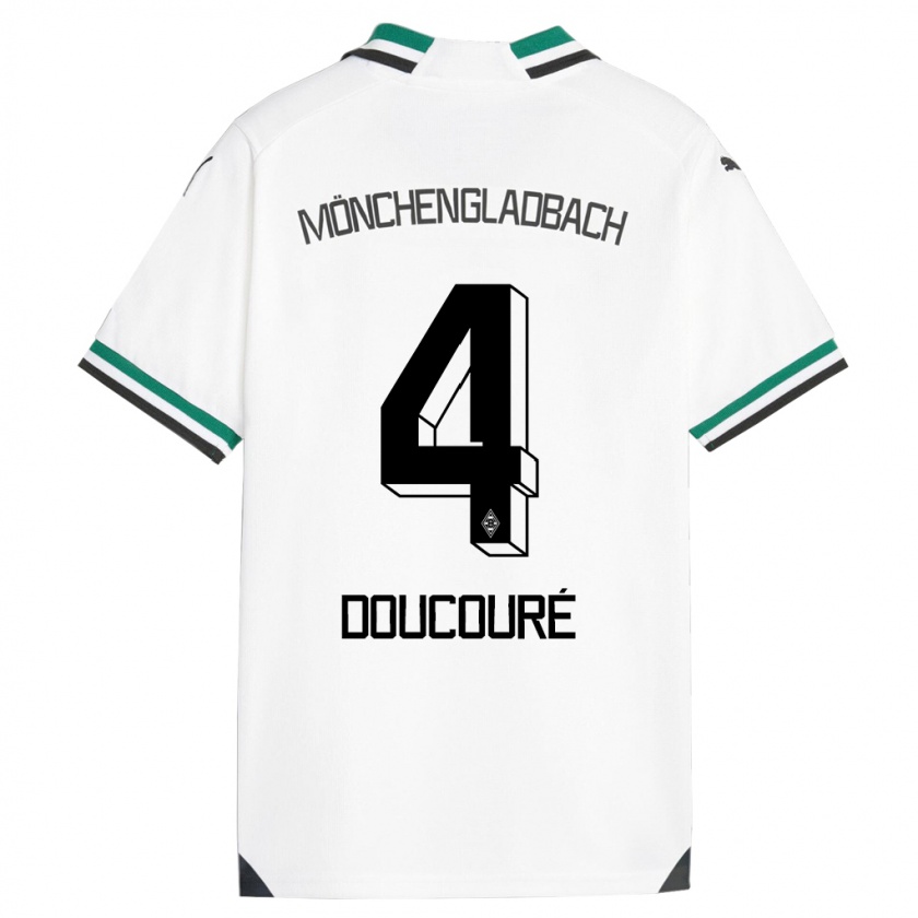 Kandiny Homme Maillot Mamadou Doucouré #4 Blanc Vert Tenues Domicile 2023/24 T-Shirt