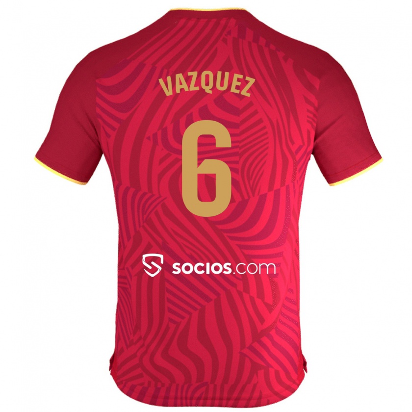 Kandiny Homme Maillot Manolo Vázquez #6 Rouge Tenues Extérieur 2023/24 T-Shirt