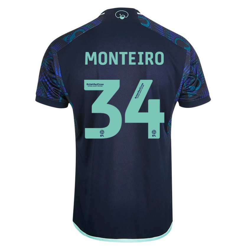 Kandiny Enfant Maillot Diogo Monteiro #34 Bleu Tenues Extérieur 2023/24 T-Shirt