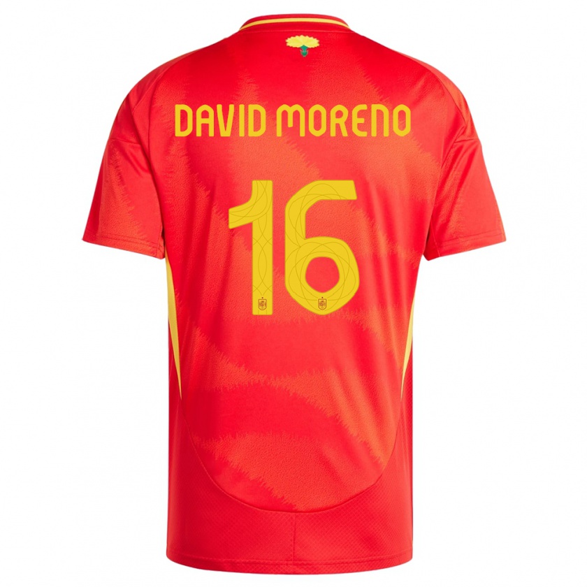 Kandiny Enfant Maillot Espagne Antonio David Moreno #16 Rouge Tenues Domicile 24-26 T-Shirt