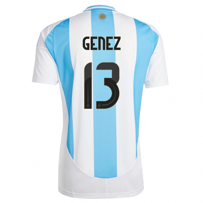 Kandiny Enfant Maillot Argentine Nahuel Genez #13 Blanc Bleu Tenues Domicile 24-26 T-Shirt