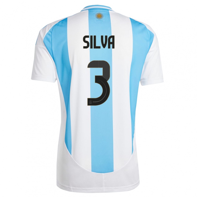 Kandiny Enfant Maillot Argentine Tomas Silva #3 Blanc Bleu Tenues Domicile 24-26 T-Shirt