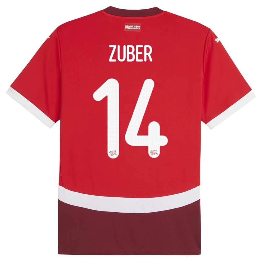 Kandiny Enfant Maillot Suisse Steven Zuber #14 Rouge Tenues Domicile 24-26 T-Shirt