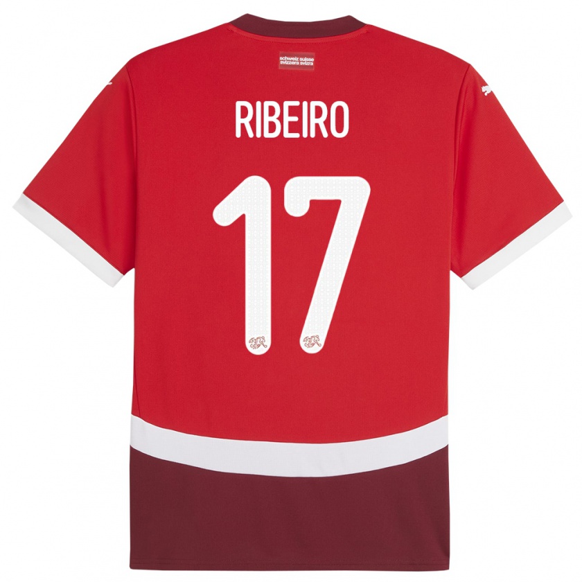 Kandiny Enfant Maillot Suisse Joel Ribeiro #17 Rouge Tenues Domicile 24-26 T-Shirt